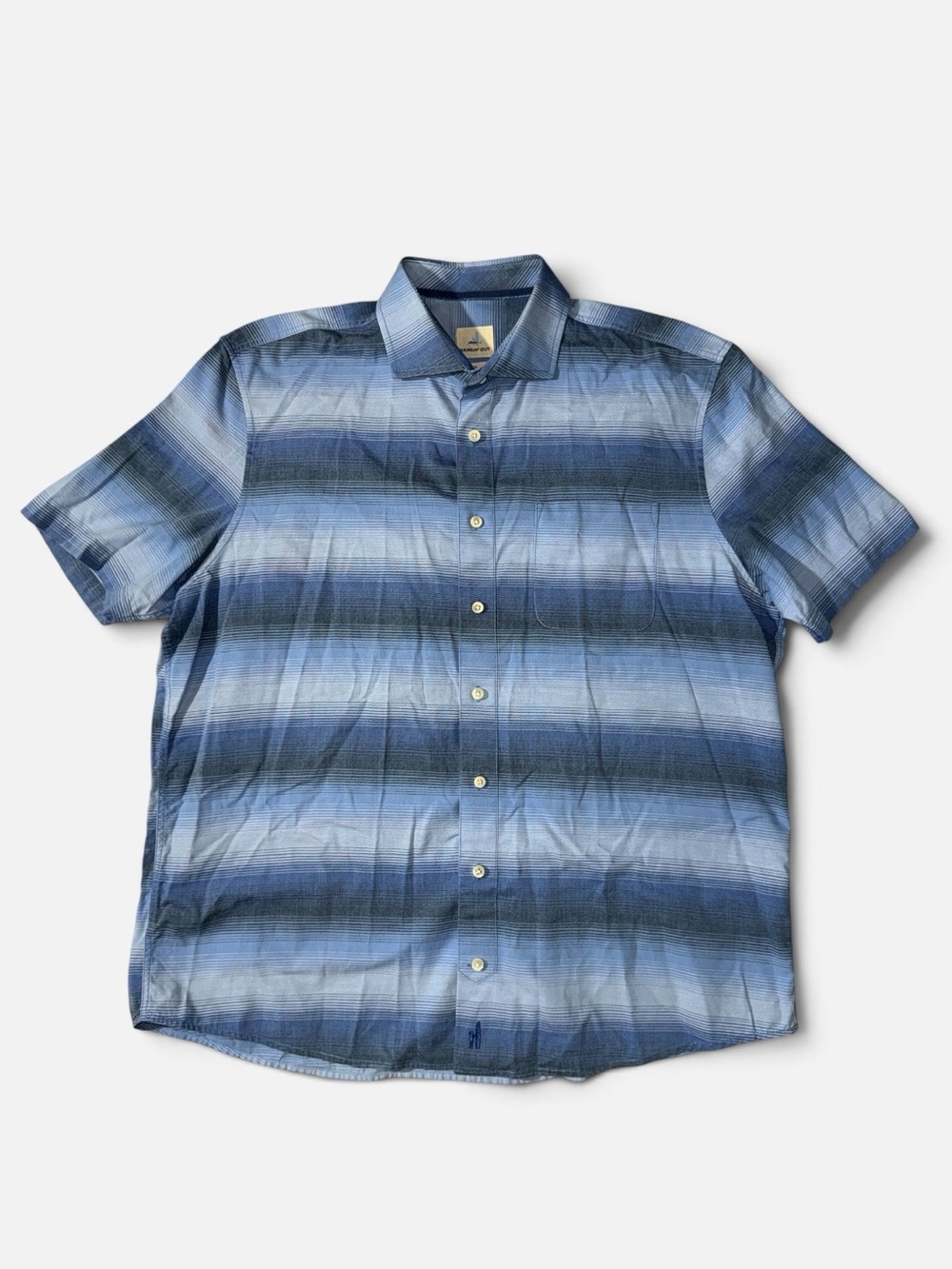 Johnnie-O mens XL blue stripe short sleeve button up casual shirt EUC